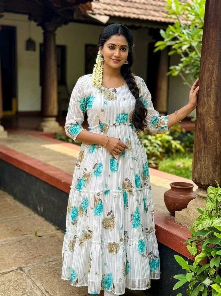 Aastha Satin Jari Patta with Flowerel Printed Gown